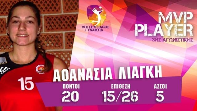 MVP η Αθανασία Λιάγκη και στην κορυφαία επτάδα της 3ης αγωνιστικής μαζί με την Ευανθία Λάβδα