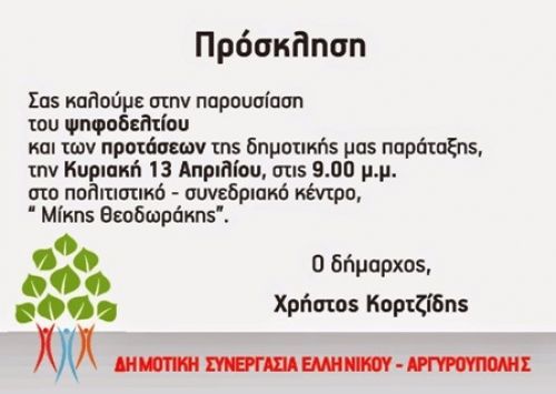 Παρουσίαση του Ψηφοδελτίου και των Προτάσεων μας για τη συνέχιση του έργου μας