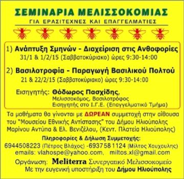 ΣΕΜΙΝΑΡΙΑ ΜΕΛΙΣΣΟΚΟΜΙΑΣ ΣΤΗΝ ΗΛΙΟΥΠΟΛΗ