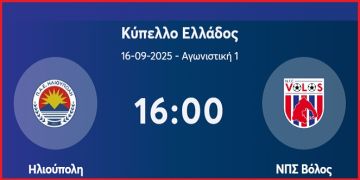 ΗΛΙΟΥΠΟΛΗ - ΒΟΛΟΣ (1η αγωνιστική - Κύπελλο Ελλάδος)