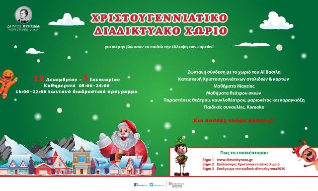 Δήμος Βύρωνα: ''Ανοίγει τις πόρτες του από 12 Δεκεμβρίου το Χριστουγεννιάτικο Διαδικτυακό Χωριό για τα παιδιά''